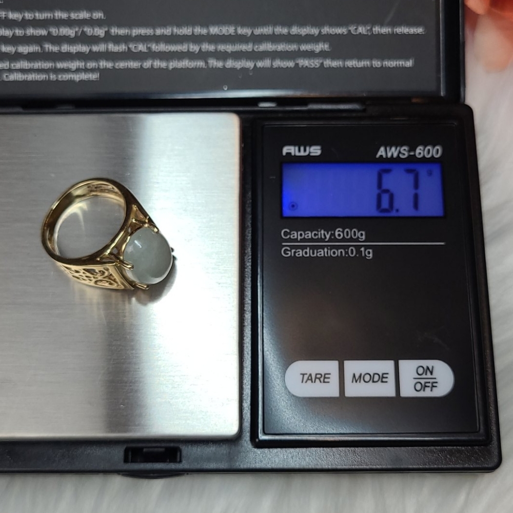 BEAUTIFUL OVAL JADE CUSTOM 14KT YELLOW GOLD FILIGREE RING - Picture 13 of 13